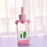 韩版卡通火烈鸟粉嫩扁平硅胶防摔玻璃水杯女学生闺蜜便携随手杯子 一号植物