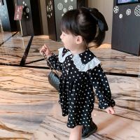 女童长袖连衣裙2021春装新款复古波点印花裙子女宝宝洋气公主裙子 黑色 80