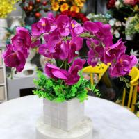 仿真花蝴蝶兰套装大盆栽家居客厅装饰花电视柜假花摆件塑料花绢花 7叉紫色苍兰