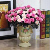 欧式仿真干花客厅家居摆设盆栽套装饰品摆件室内餐桌茶几塑料假 5束H小玫瑰豆沙+1413瓶