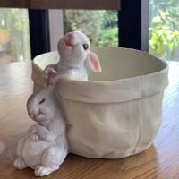 花园阳台仿真可爱小兔子花盆庭院园艺肉肉植物铜钱草花盆装饰造景 扯耳朵小兔子花盆-无孔