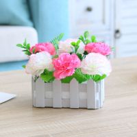 塑料假花绢花干花束仿真花艺套装客厅家居装饰品栅栏摆设插花摆件 15厘米栅栏大康乃馨粉