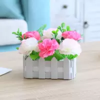 塑料假花绢花干花束仿真花艺套装客厅家居装饰品栅栏摆设插花摆件 15厘米栅栏大康乃馨粉