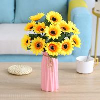 客厅仿真花装饰摆件室内假花摆设盆栽家居房间卧室餐桌茶几塑料花 2束七头太阳花+粉小钱袋