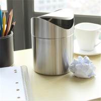 不锈钢桌面多彩垃圾桶迷你桌面办公室摇盖自助餐桌台垃圾桶可LOGO 原色拉丝