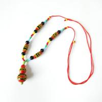 凉山彝族漆器项链葫芦形状饰品伴手礼旅游纪念品民族手工彩绘漆器 4珠彩小珠图案随机一条