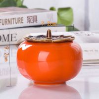 茶叶罐陶瓷密封罐小号装普洱茶罐迷你通用便携随身储茶罐仙桃摆件 中号-柿子茶叶罐