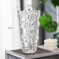 美式加厚水晶玻璃花瓶摆件高档客厅餐桌装饰玻璃水养插花鲜花花瓶 透明 24厘米(黄金叶-矮)