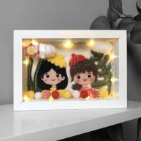 圈圈木羊毛毡戳戳乐情侣闺蜜礼物相框画 DIY手工材料包 戴帽子的女孩们+灯带