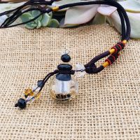 精油瓶项链香水香薰琉璃吊坠防蚊小瓶子空瓶女毛衣链可打开装朱砂[11月18日发完] 黑色小号伸缩绳最短50CM总长70 均