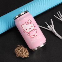 个性双层不锈钢保温杯 韩版潮流杯子男学生成人女ins吸管可乐水杯 小号粉色猫 杯+杯刷+贴纸