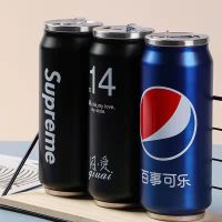 创意韩版新款易拉罐吸管男女保温杯学生便携喝水杯情侣迷你可乐瓶 不保温杯子表面有划痕颜色随机 单盖吸管杯盖