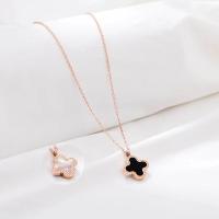 不掉色钛钢项链女ins韩版简约锁骨链四叶草玫瑰金吊坠学生饰品 金色[黑+白]两用四叶草 单条项链[不建议购买]