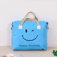 幼儿园三件套超大包装袋学生衣服棉被褥收纳袋旅游搬家打包袋 蓝色笑脸 小号40*51