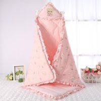 婴儿抱被新生儿包被产房包巾保暖抱毯春秋冬款加厚宝宝用品襁褓 粉色狐狸 90适合0到6个月宝宝