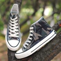 秋冬季男高帮帆布鞋加绒棉鞋板鞋透气韩版潮鞋单鞋子潮流鞋 迷彩绿 透气秋款 43 鞋稍偏小