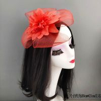 小礼帽女发饰 演出头饰面纱遮脸网纱头花复古帽子名媛旗袍秀配饰 K1011大红