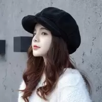 帽子假发一体女秋冬季羊羔毛八角帽保暖羊毛卷鸭舌帽短卷发全头套 单独帽子(只有帽子) 黑色帽子