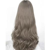 假发女齐斜刘海整顶假发套长卷发逼真蓬松短发假发片直发假发马尾 青木亚麻灰 [斜刘海]送发网一字夹