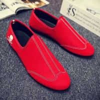 鞋子男韩版潮流百搭休闲男士皮鞋一脚蹬懒人鞋黑色豆豆鞋防滑潮鞋 Y120红色 39