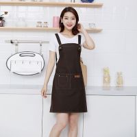 牛仔帆布围裙厨房家用男女工作洋气罩衣背带式耐磨耐脏棉布护衣[12月5日发完] 牛仔[咖色]