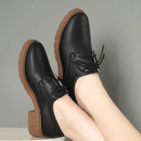 [牛筋底] 春秋单鞋英伦风学院圆头厚底粗跟百搭妈妈工作皮鞋 黑色 35 标准码,脚宽脚厚建议拍大一码