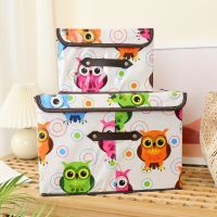 布艺衣服收纳箱大容量家用折叠收纳箱带盖防尘学生宿舍收纳整理盒 卡通猫头鹰加厚(防水款) 小号25*20*17(约8L)