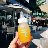 儿童可爱玻璃杯带吸管男女学生奶瓶新生婴儿防呛防爆迷你奶嘴杯子 奶嘴绿145毫升+重力球 奶嘴杯+重力球