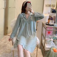 睡衣女春秋季棉质长袖学生中长款睡裙女秋冬甜美可爱可外穿家居服 997绿色 M码(80-100斤)