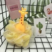 日儿童卡通沐浴球小港黄鸭可爱沐浴花宝宝搓澡球泡沫网布儿童浴球 长颈鹿