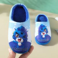 儿童棉拖鞋冬季PU防水面亲子新款女童毛毛拖公主风防滑宝宝童鞋潮 蓝色[老虎皮拖] 防水皮面 44/45适合平常43/44