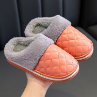 亲子款儿童棉鞋男女冬季卡通保暖皮款包跟棉拖鞋防滑室内居家童鞋 皮红色 A[拖鞋] 24/25码约2-3岁内长15.0