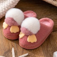 冬季儿童棉拖鞋保暖包跟居家室内防滑宝宝毛毛男女童家居毛绒棉鞋 皮红色 内长15.0cm 24-25