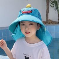 儿童防晒帽防紫外线遮阳帽太阳帽男童夏季新款帽子女童宝宝渔夫帽 湖蓝色鲨鱼(3-10岁)