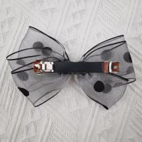 韩版波点蝴蝶结发夹后脑勺弹簧夹半扎发全扎发夹顶夹日韩发夹发饰 灰色