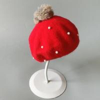 儿童贝雷帽子女童假发帽秋冬羊毛呢帽百搭画家帽宝宝时尚英贝雷帽 红色光帽 参考年龄1-4岁(48-51cm)