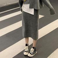 辣妹套装女气质潮流2021秋冬新款连帽开衫外套女高腰半身裙两件套 灰色半身裙[单件] S