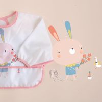 棉花堂宝宝吃饭罩衣婴儿围兜防水防脏儿童反穿衣长袖护衣袖子防水 小兔 L码(24-36个月)