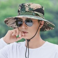 渔夫帽子男新款夏天户外钓鱼登山防水防晒太阳帽夏季潮大檐遮阳帽 [迷彩9cm]咖啡色 均码可调节