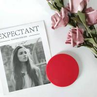 菲诗小铺手柄镜菱形手拿镜子化妆镜便携美容院纹绣手持梳妆镜子 红色小圆镜-不带logo