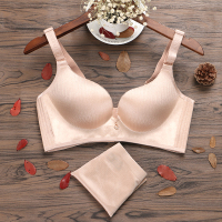 向大大套装内衣女内裤收副乳小胸加厚薄款聚拢透气无钢圈文胸 拉丝厚款肤色 36B=80B