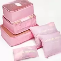 [旅行6件套收纳袋]旅游行李箱整理包 衣物分装袋衣物收纳袋 粉色