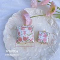 复古陶瓷带盖首饰收纳盒戒指项链耳环小盒子梳妆台桌面摆件胭脂盒 粉色小号 方形