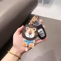新款经典老花小狮子挂件法斗犬钥匙链狮子汽车钥匙扣时尚包包挂饰 老花摇头小狮子+普通扣(不配马蹄扣)