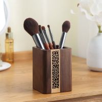 化妆刷收纳桶实木镂空桌面梳妆台美妆刷子眉笔收纳盒笔刷筒置物架