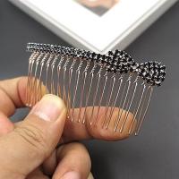 韩国水钻钢发梳蝴蝶结刘海梳气质前插梳发夹盘发夹发卡发叉发饰品 蝴蝶结款藏蓝色 金色钢齿 长度8.5cm