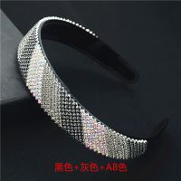 韩版宽满钻发箍带水钻头箍有齿防滑压发卡子女士双色潮流头窟 宽2.5黑色+灰色+AB色