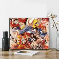 diy数字油画卡通动漫减压手工上色手绘填色油彩装饰画海贼王路飞 GX2411海贼王大乱斗 30*40画布画笔颜料(不带框