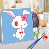 儿童diy数字油画手绘涂色动漫简单早教手工卡通动物装饰画油彩 GM028小白兔 20*20亚麻布(不带内框)