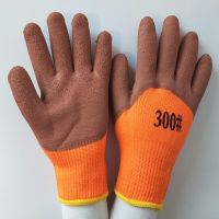 加绒加厚胶皮劳保工作手套毛圈发泡防滑耐磨冬季冷库保暖防水浸胶 加绒毛圈发泡10双 L